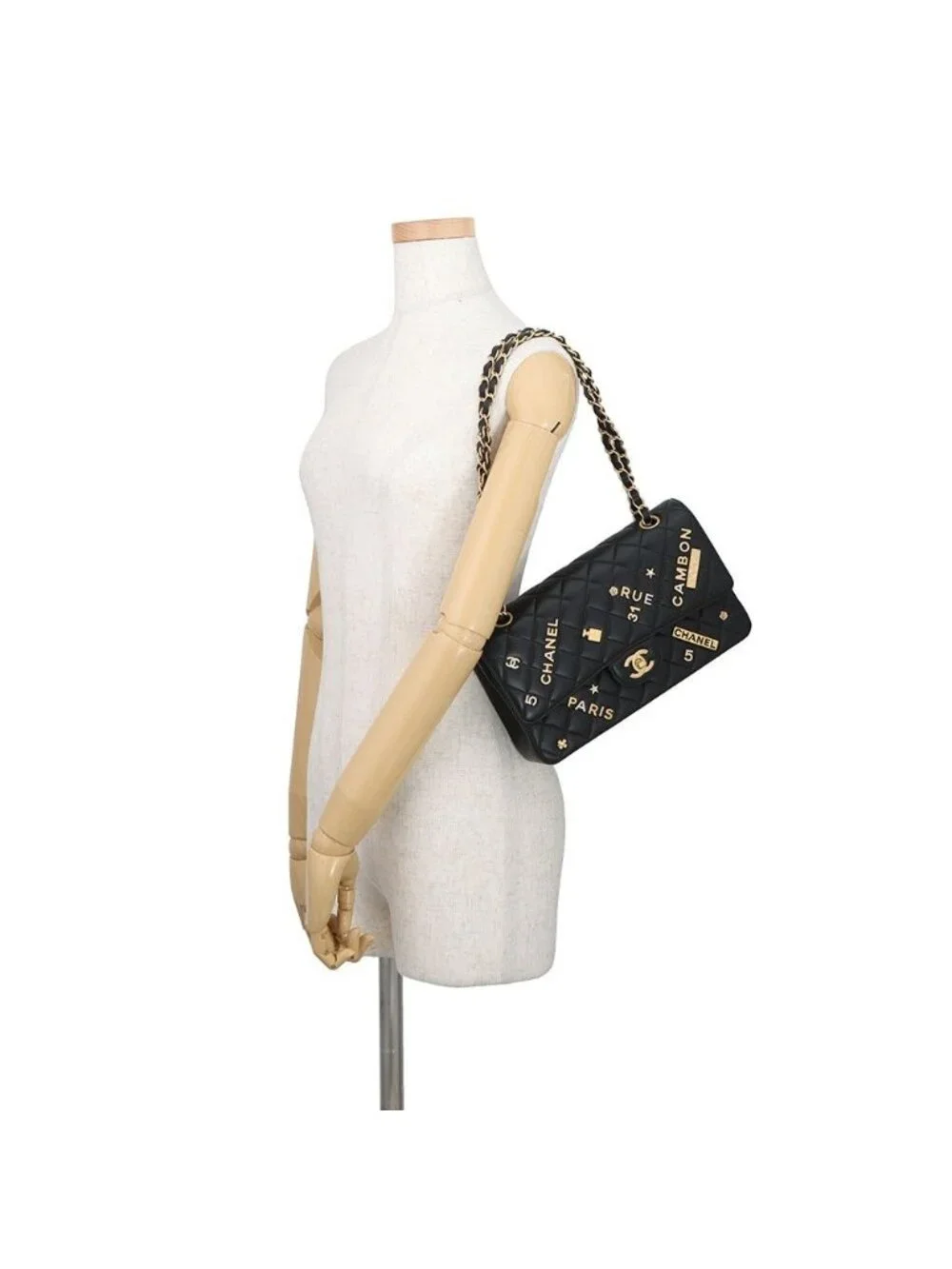 Chanel Chain Shoulder Bag Quilted 25 CC Logo Icon Charm Lambskin Double Black